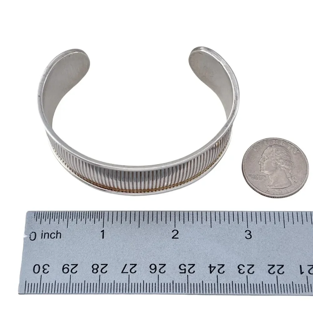 Vintage Sterling Silver 925 Ribbed Cuff Bracelet 7.25